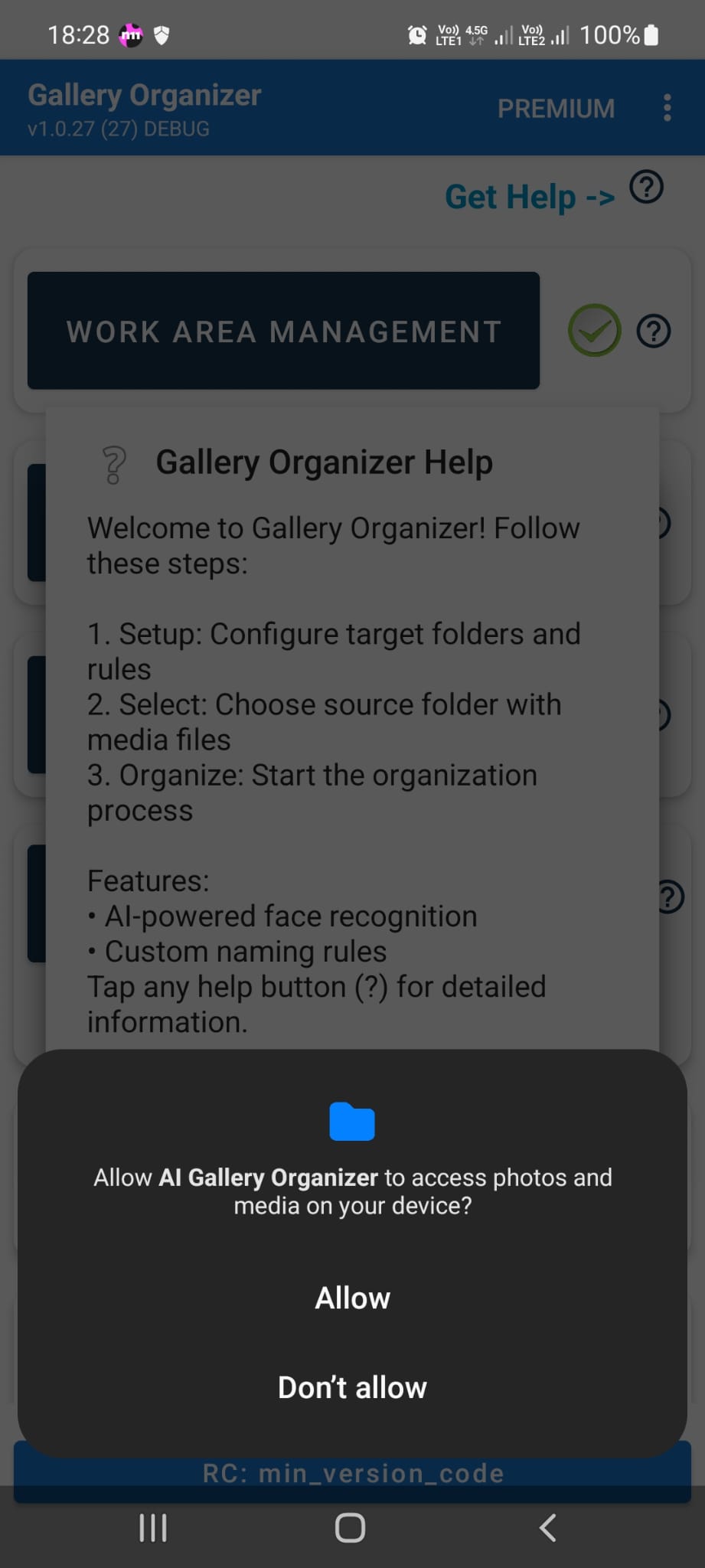 Media access permission screen